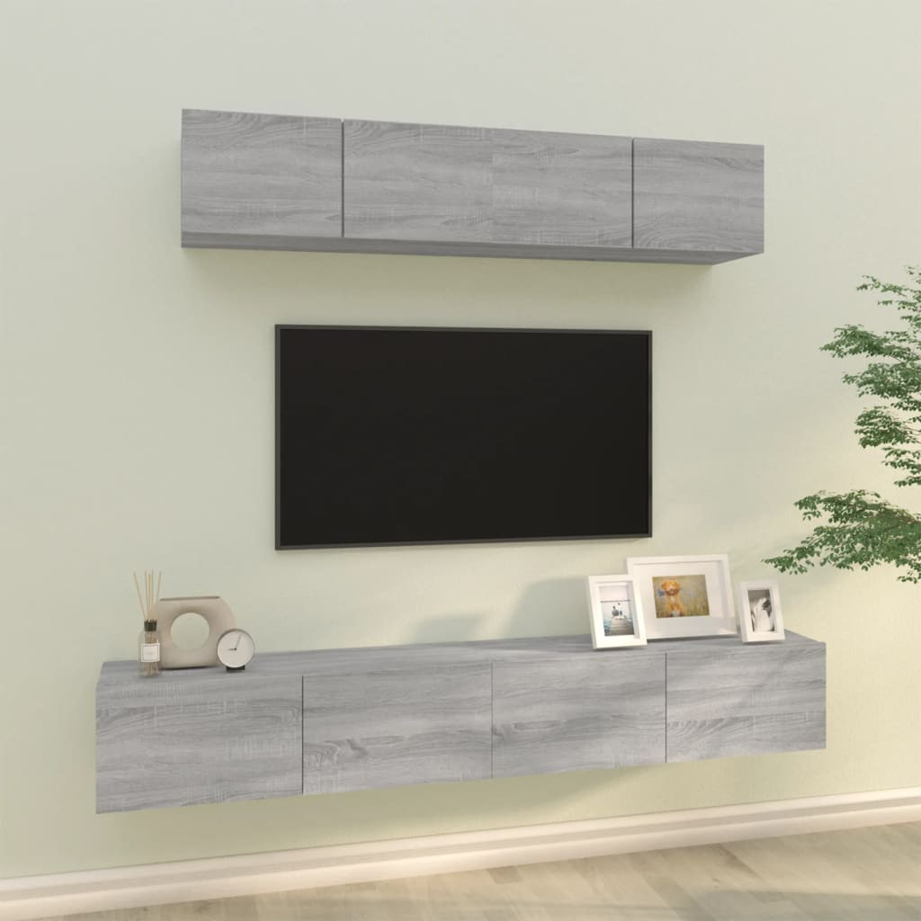 vidaXL 4-tlg. TV-Schrank-Set Grau Sonoma Holzwerkstoff