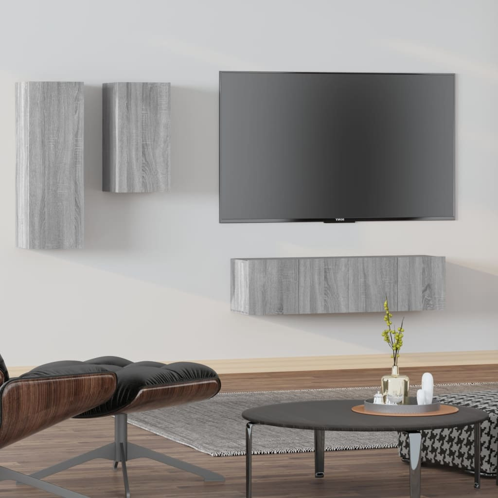 vidaXL 4-tlg. TV-Schrank-Set Grau Sonoma Holzwerkstoff