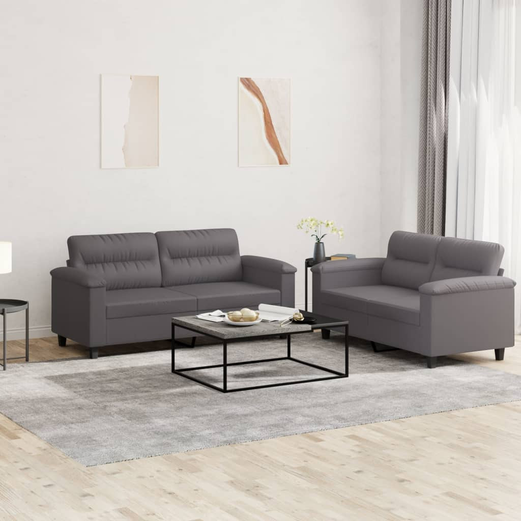 vidaXL 2-tlg. Sofagarnitur mit Kissen Grau Kunstleder