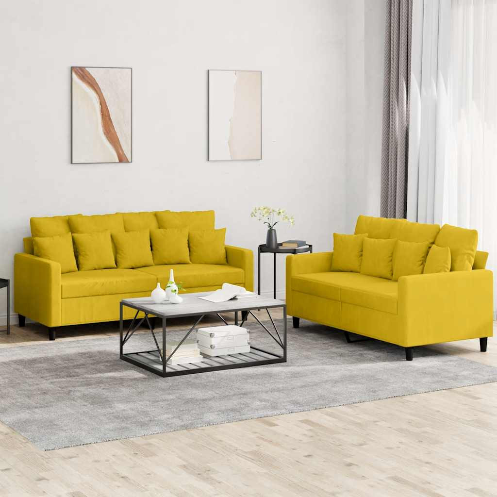 vidaXL 2-tlg. Sofagarnitur mit Kissen Gelb Samt