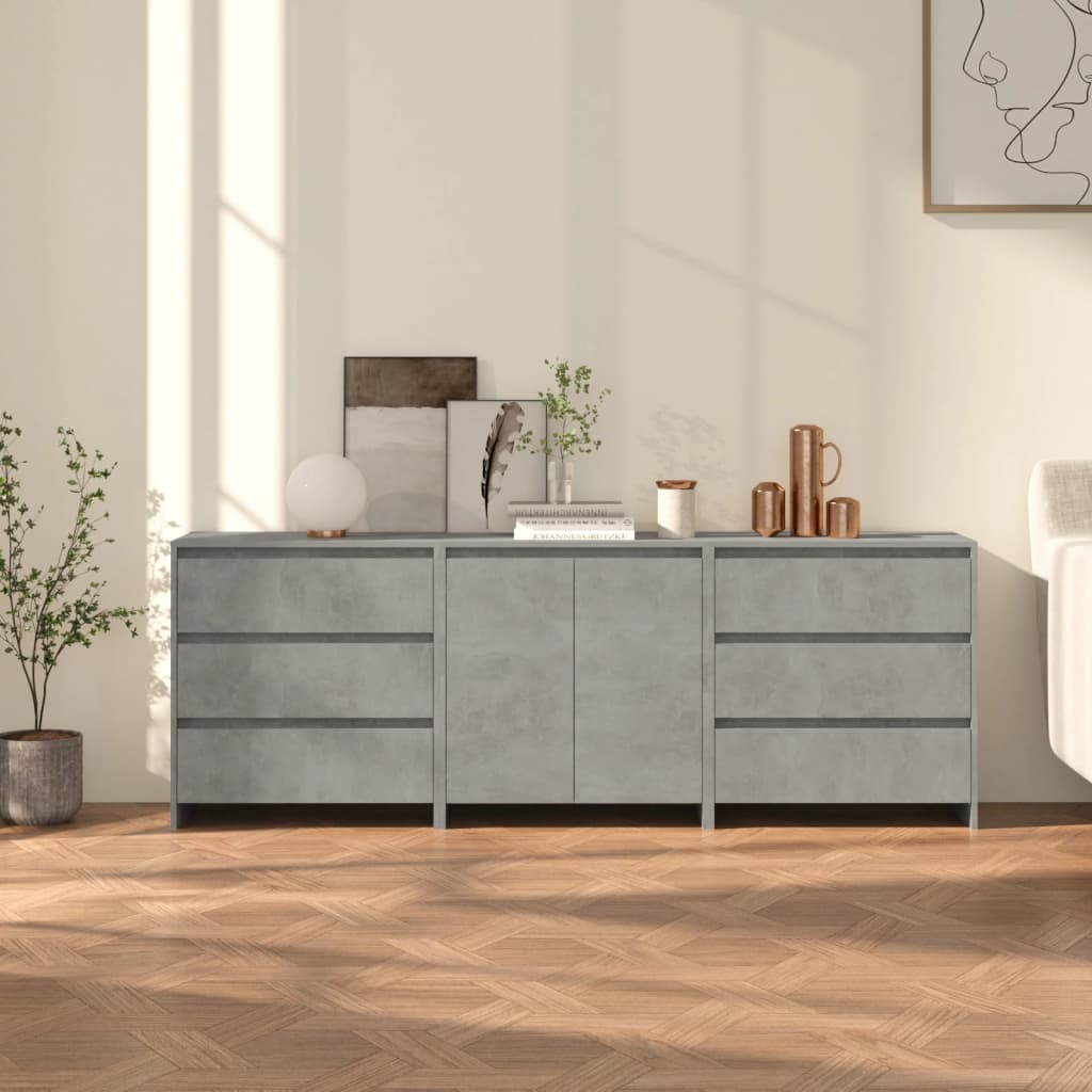 vidaXL 3-tlg. Sideboard Betongrau Holzwerkstoff
