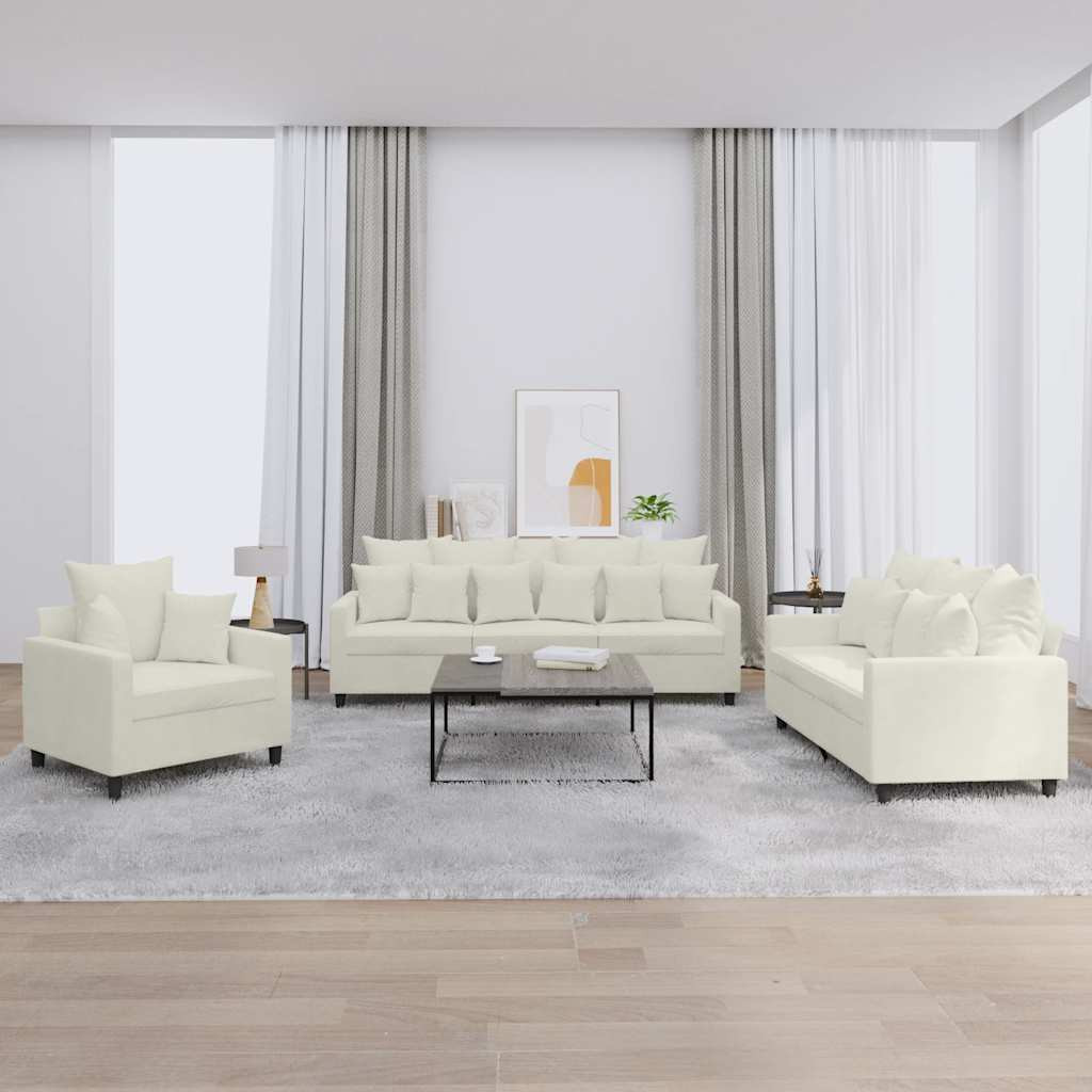 vidaXL 3-tlg. Sofagarnitur mit Kissen Creme Samt