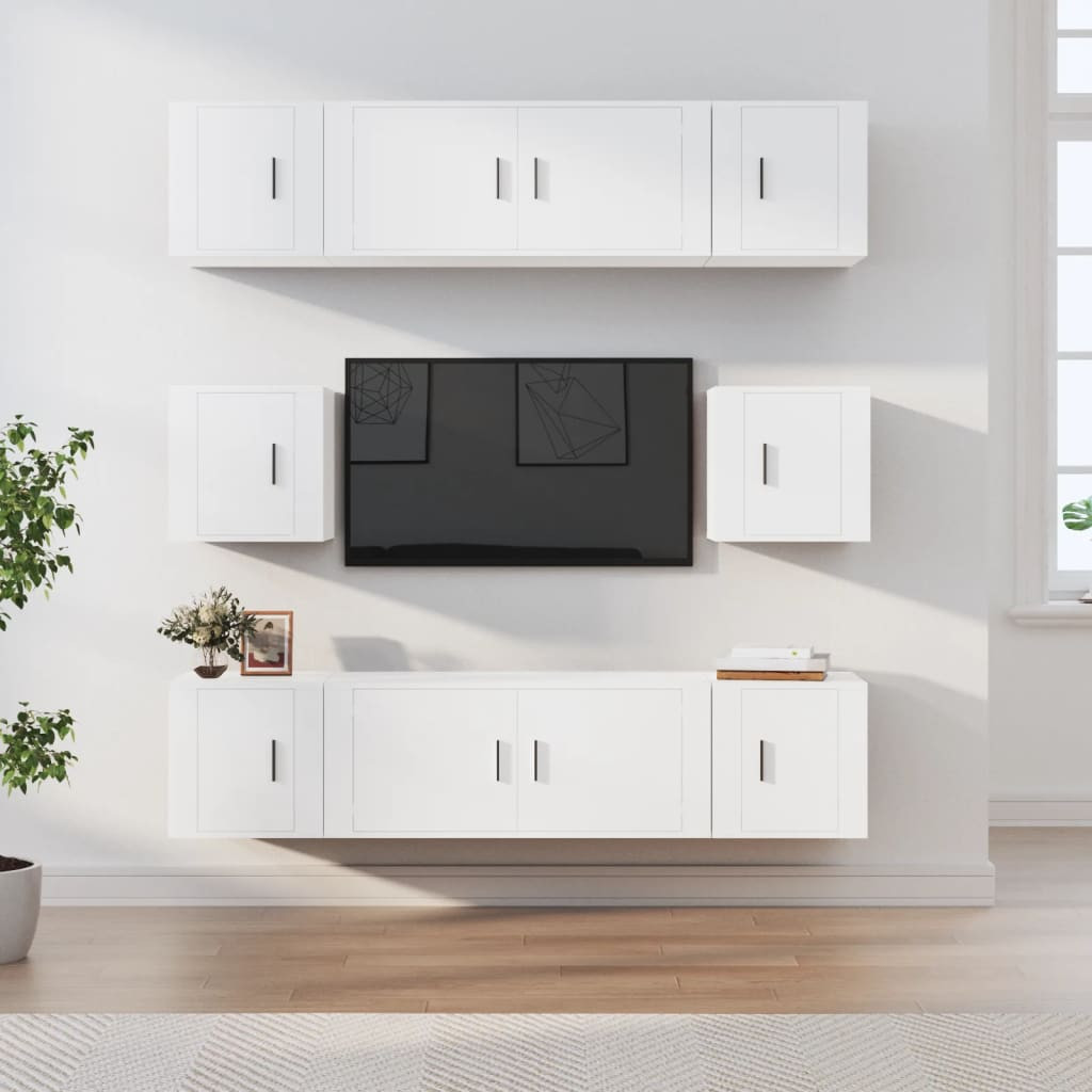 vidaXL 8-tlg. TV-Schrank-Set Weiß Holzwerkstoff