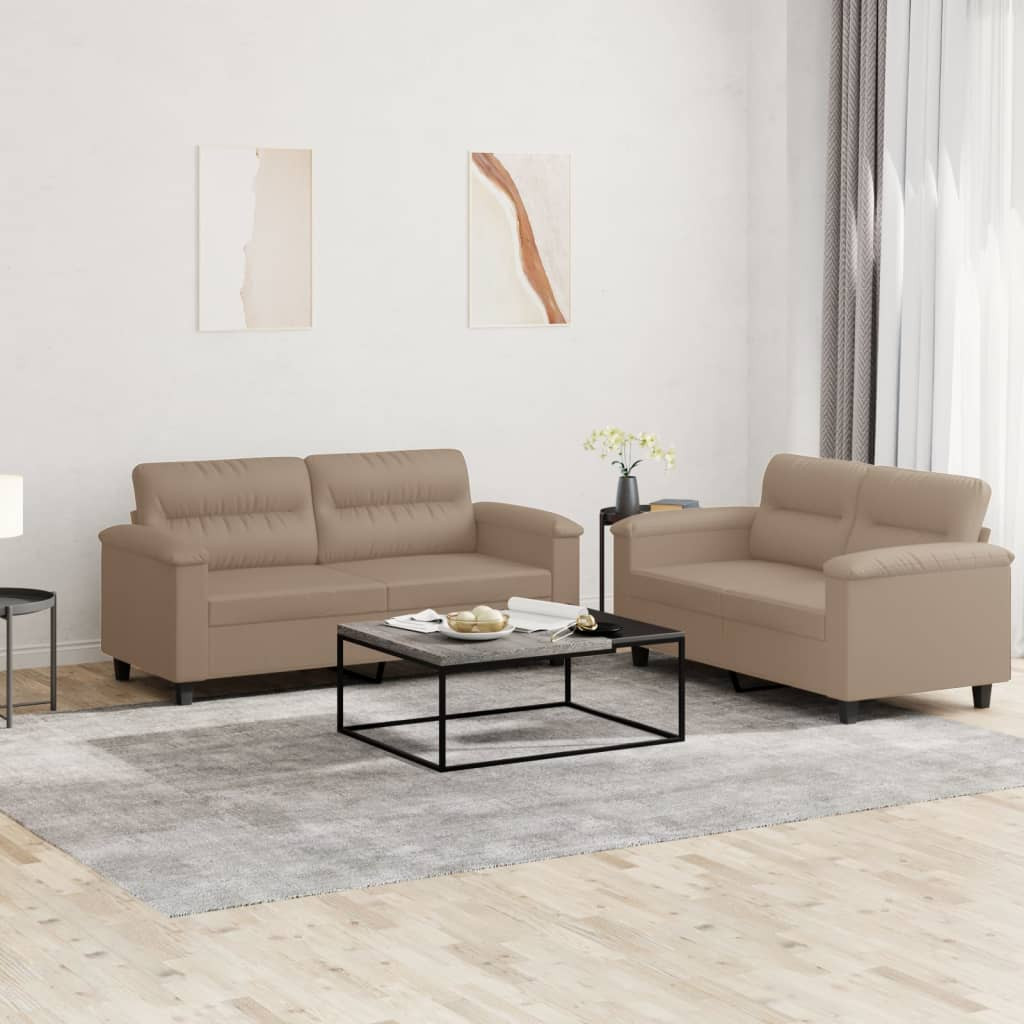 vidaXL 2-tlg. Sofagarnitur mit Kissen Cappuccino-Braun Kunstleder