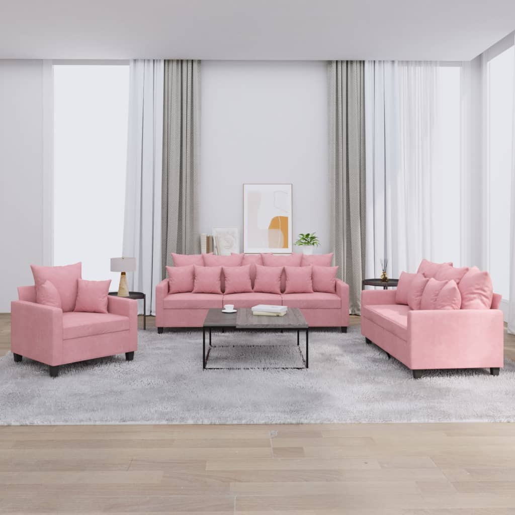 vidaXL 3-tlg. Sofagarnitur mit Kissen Rosa Samt