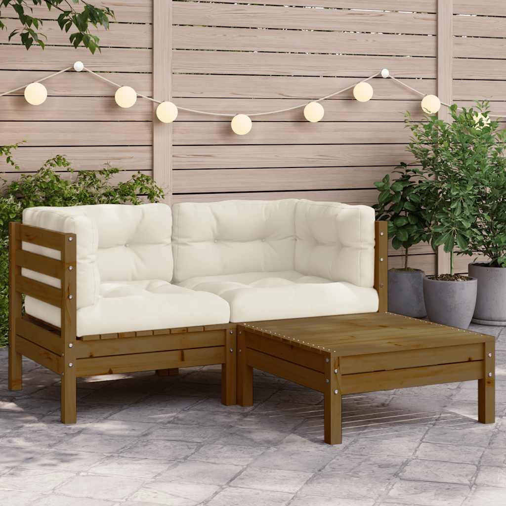 vidaXL 3-tlg. Garten-Lounge-Set mit Creme Kissen Massivholz Kiefer