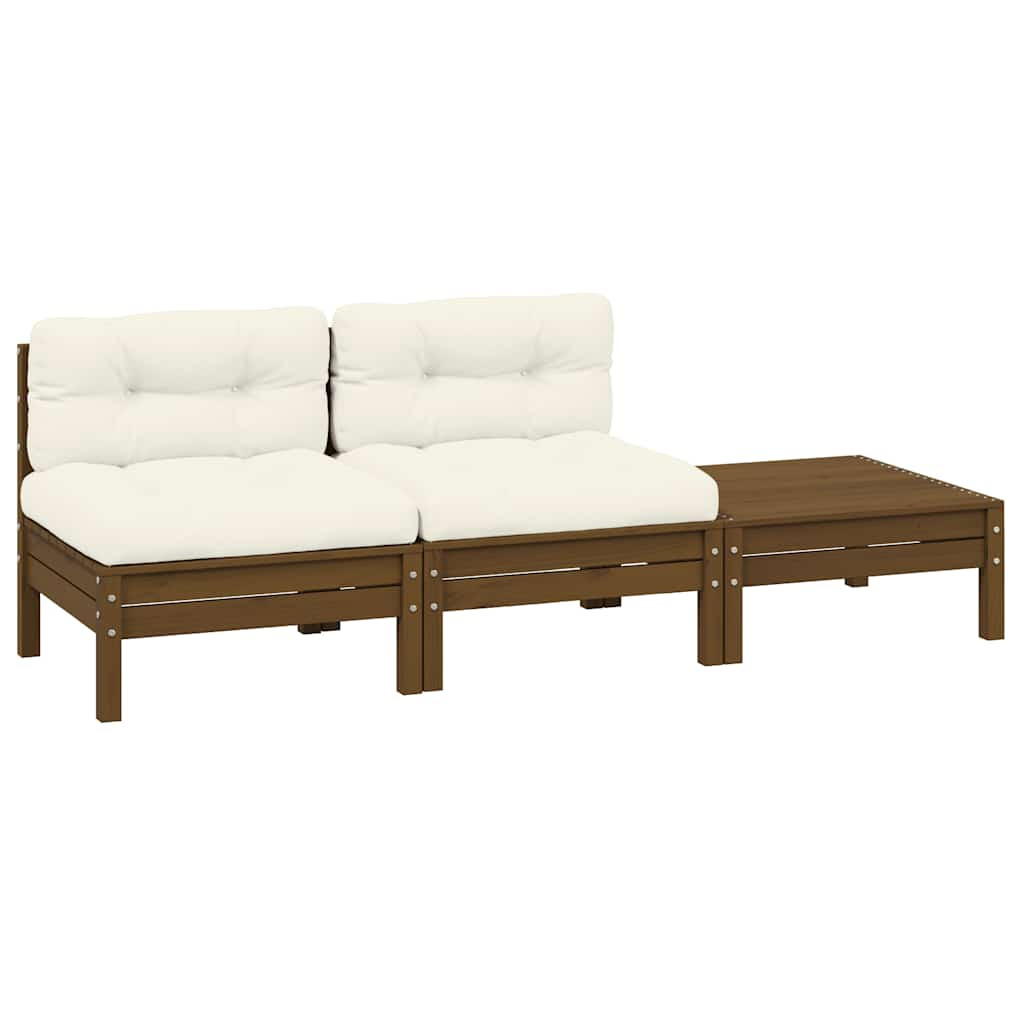 vidaXL 3-tlg. Garten-Lounge-Set mit Creme Kissen Massivholz Kiefer