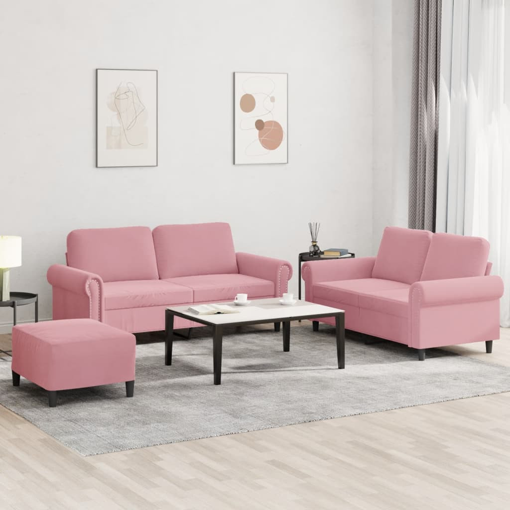vidaXL 3-tlg. Sofagarnitur mit Kissen Rosa Samt