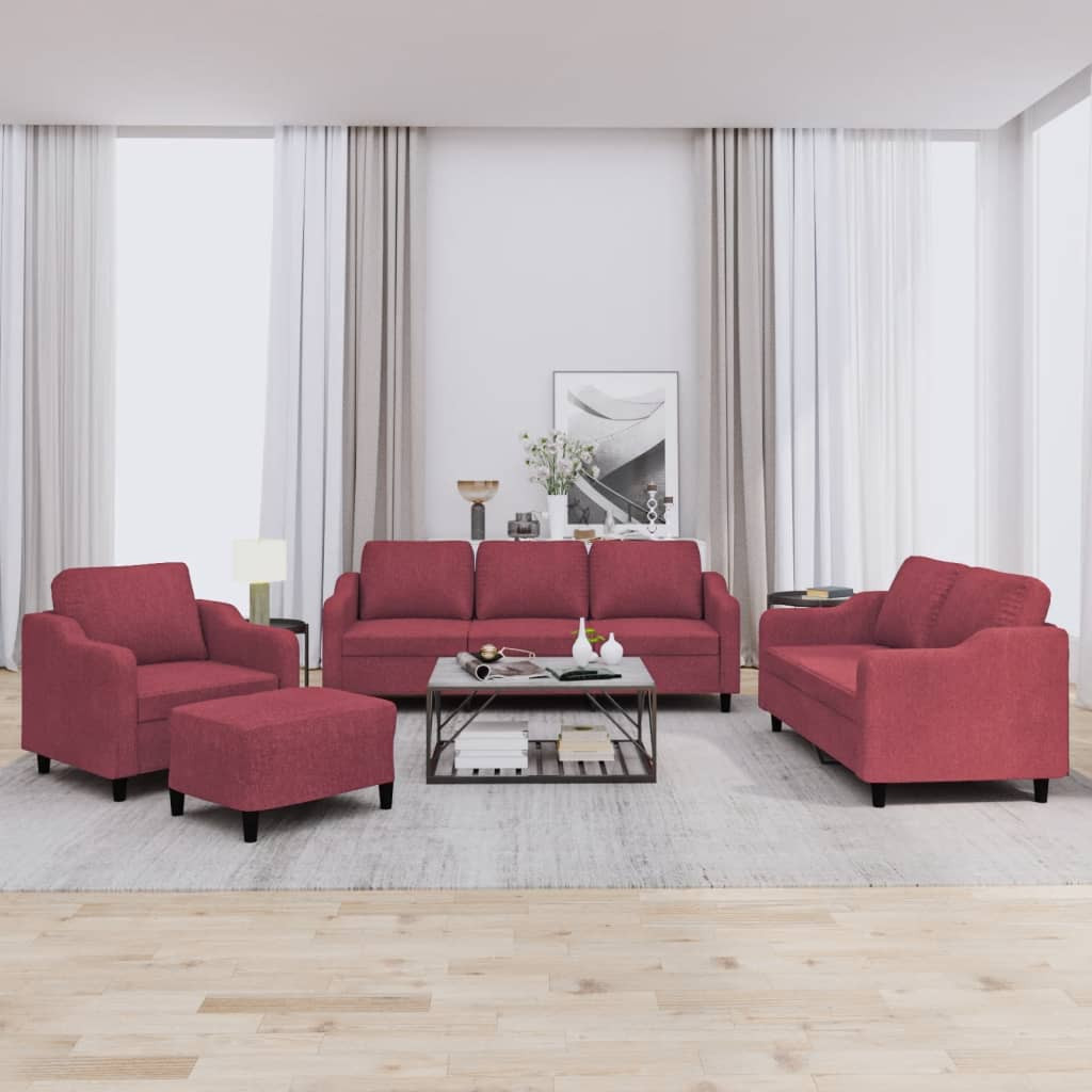 vidaXL 4-tlg. Sofagarnitur mit Kissen Weinrot Stoff