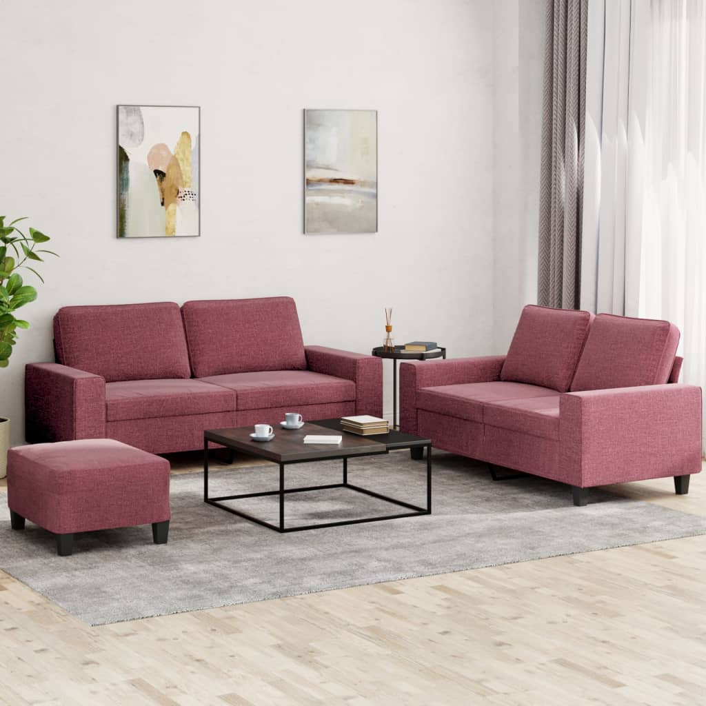 vidaXL 3-tlg. Sofagarnitur Weinrot Stoff