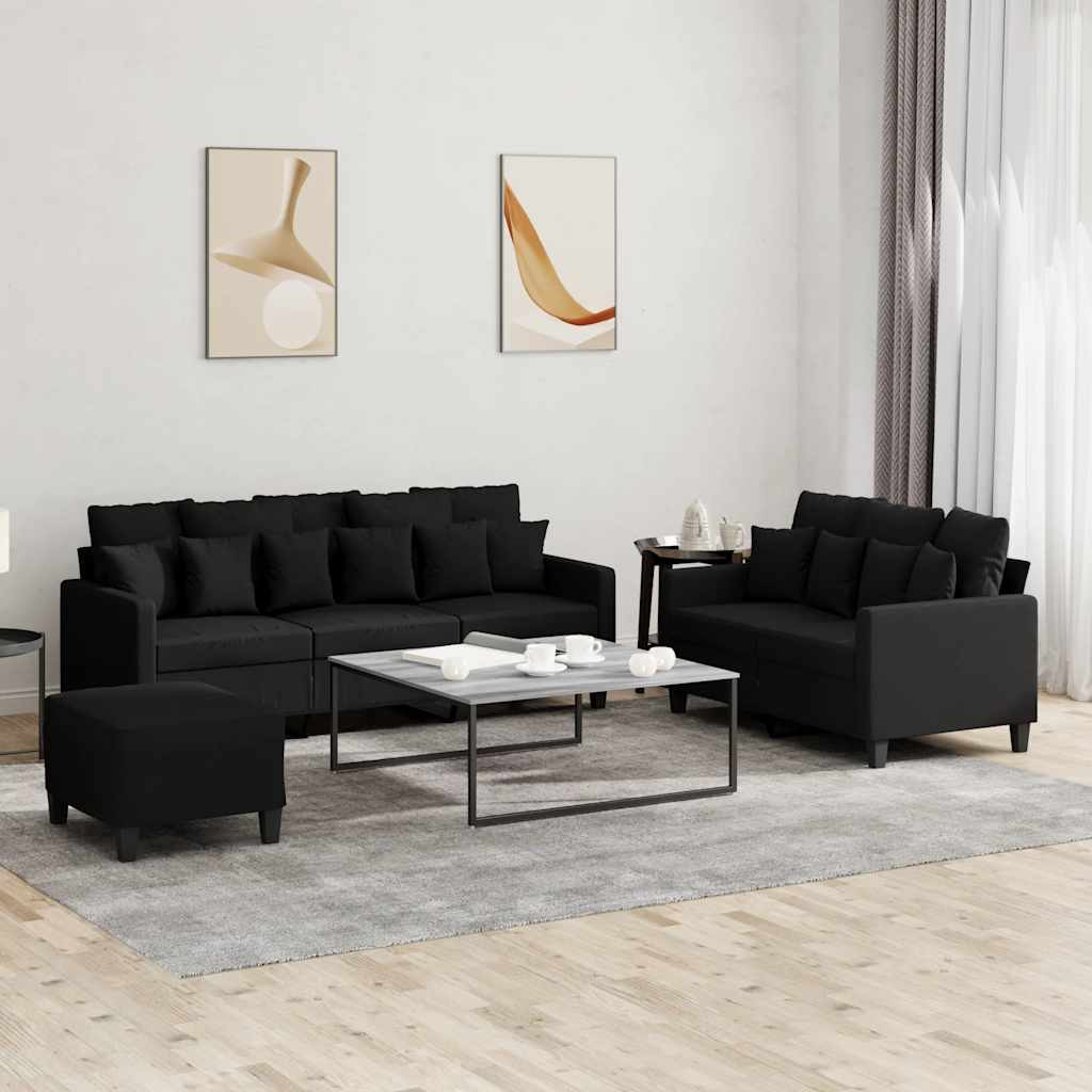vidaXL 3-tlg. Sofagarnitur mit Kissen Schwarz Stoff