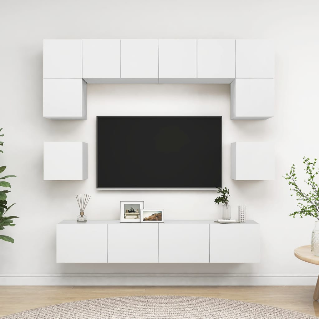 vidaXL 8-tlg. TV-Schrank-Set Weiß Holzwerkstoff
