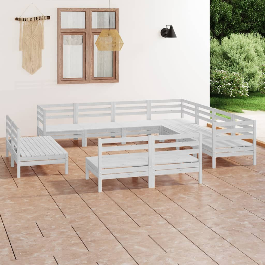 vidaXL 11-tlg. Garten-Lounge-Set Massivholz Kiefer Weiß
