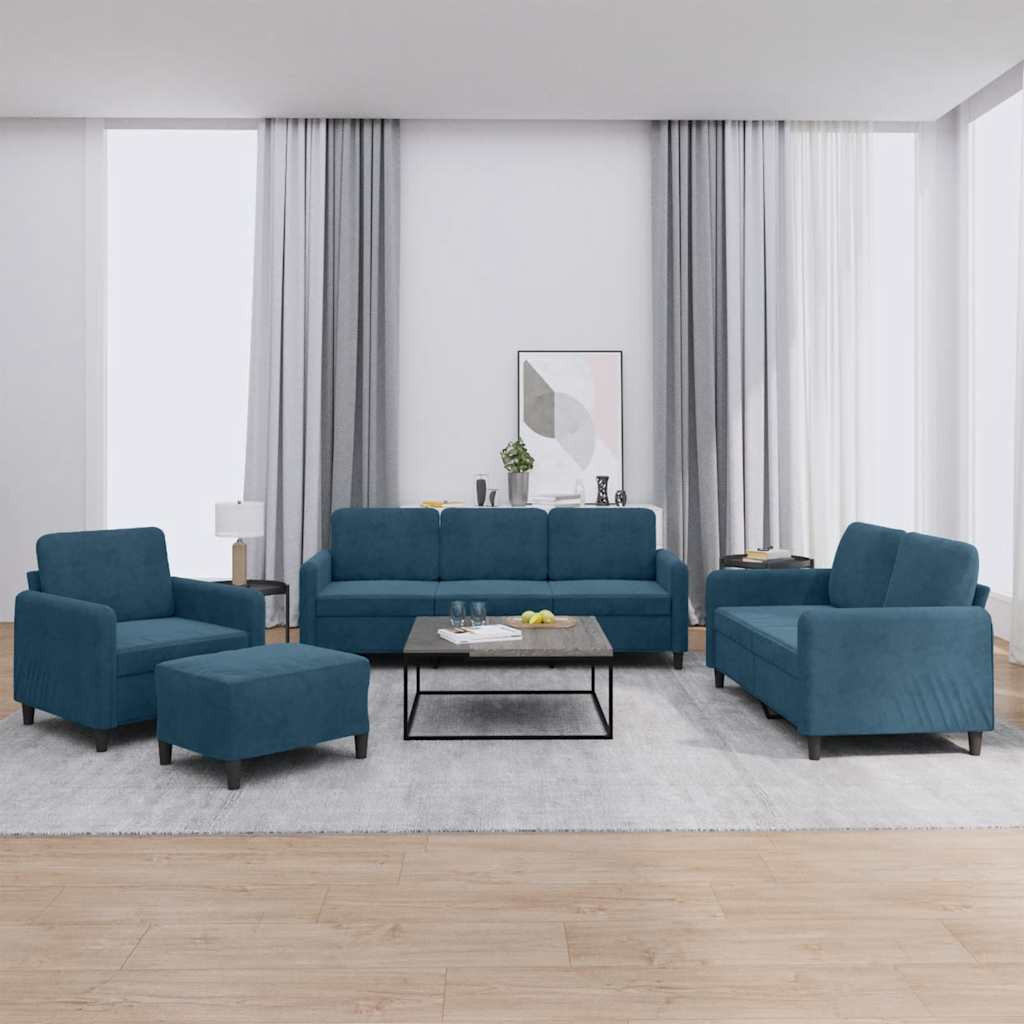 vidaXL 4-tlg. Sofagarnitur Blau Samt