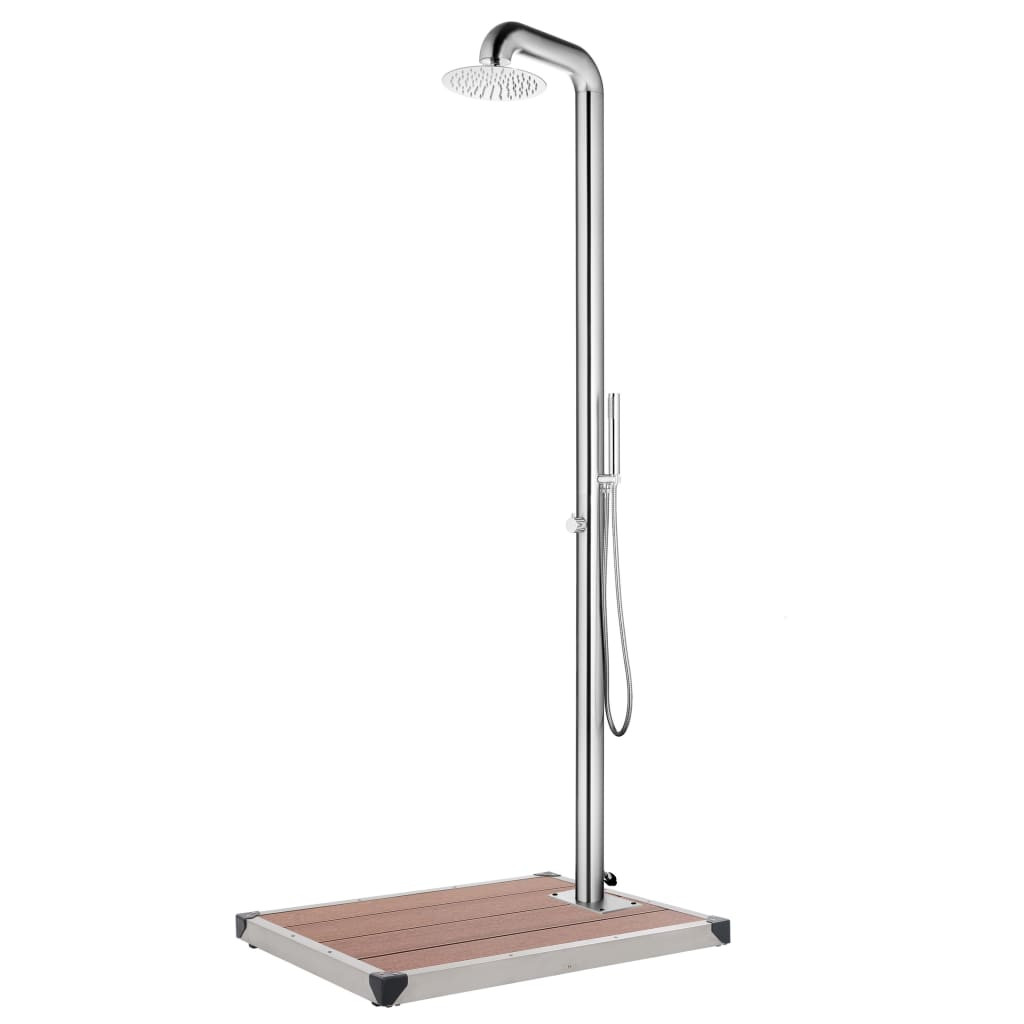 vidaXL Gartendusche mit Brauner Bodenplatte 230 cm Edelstahl