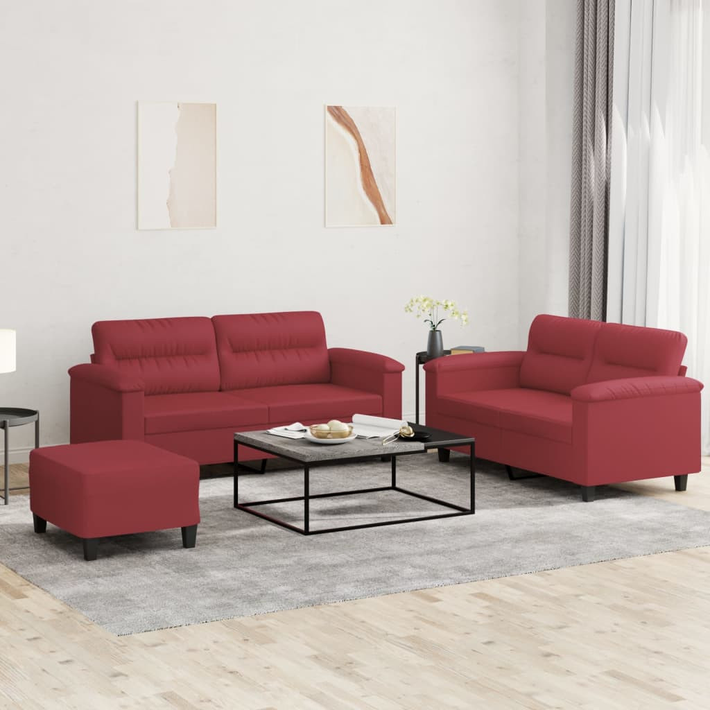 vidaXL 3-tlg. Sofagarnitur mit Kissen Weinrot Kunstleder