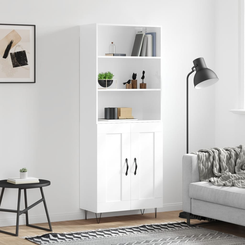 vidaXL Highboard Hochglanz-Weiß 69,5x34x180 cm Holzwerkstoff