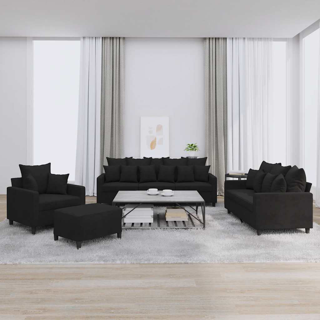 vidaXL 4-tlg. Sofagarnitur mit Kissen Schwarz Samt