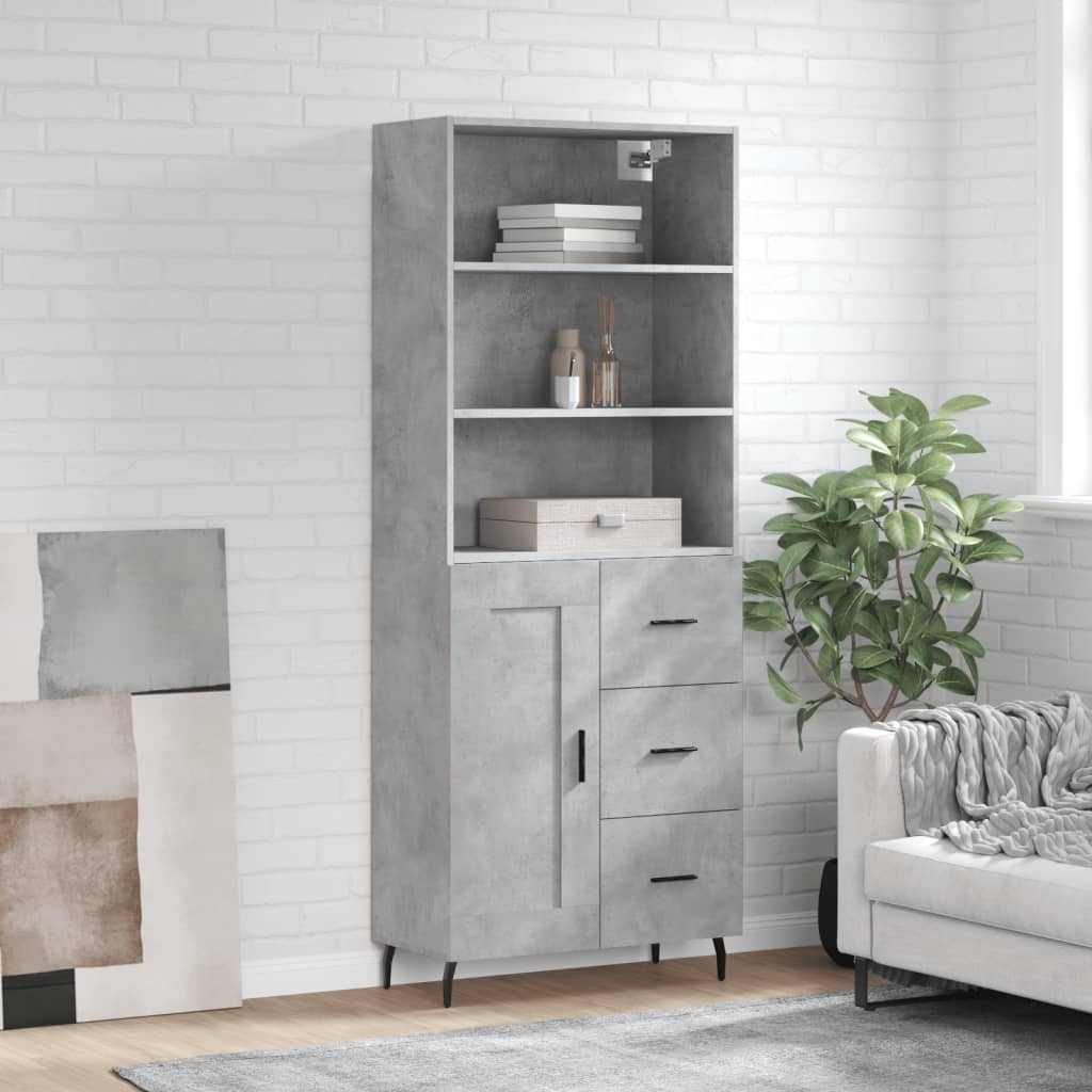 vidaXL Highboard Betongrau 69,5x34x180 cm Holzwerkstoff