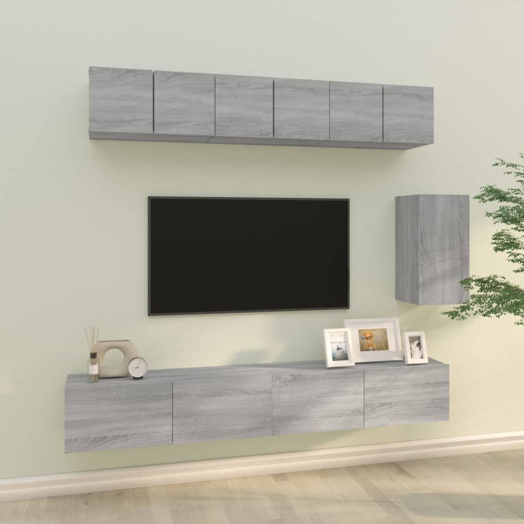vidaXL 6-tlg. TV-Schrank-Set Grau Sonoma Holzwerkstoff