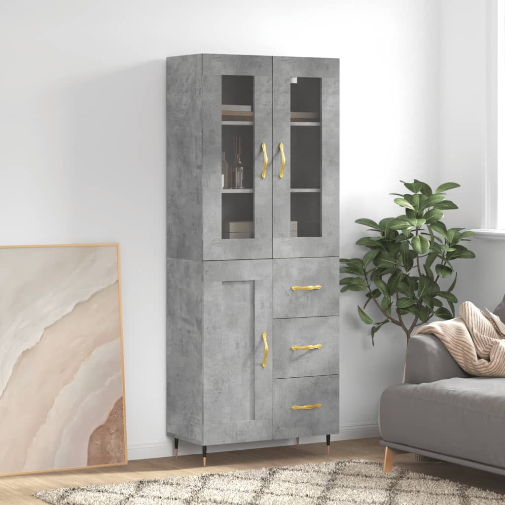 vidaXL Highboard Betongrau 69,5x34x180 cm Holzwerkstoff