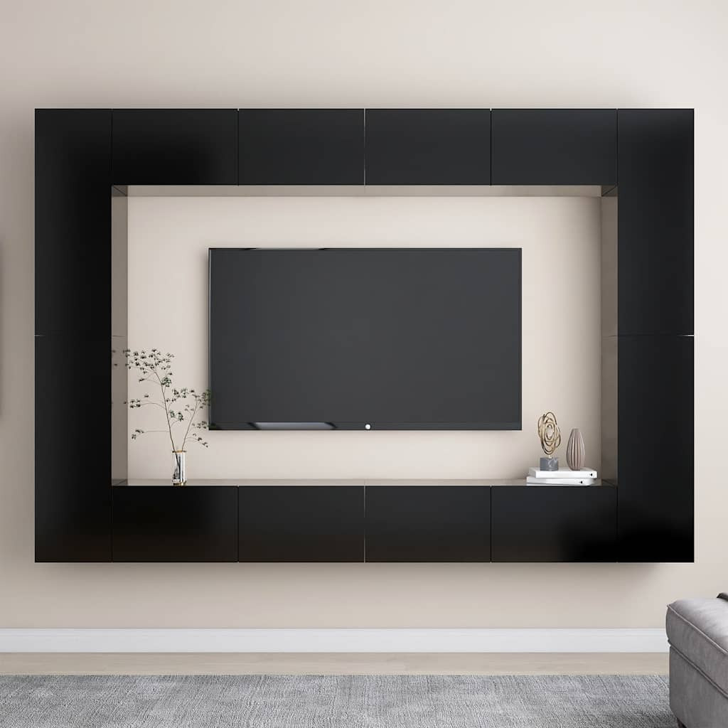 vidaXL 8-tlg. TV-Schrank-Set Schwarz Holzwerkstoff