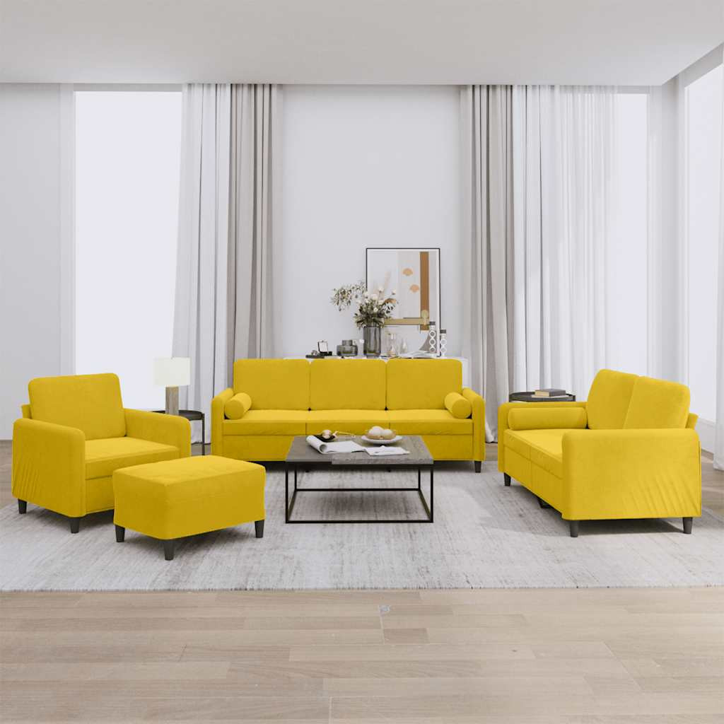 vidaXL 4-tlg. Sofagarnitur mit Kissen Gelb Samt