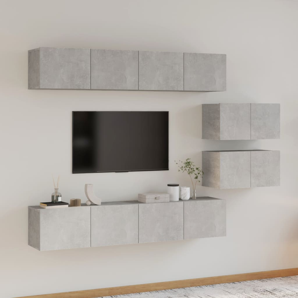 vidaXL 6-tlg. TV-Schrank-Set Betongrau Holzwerkstoff