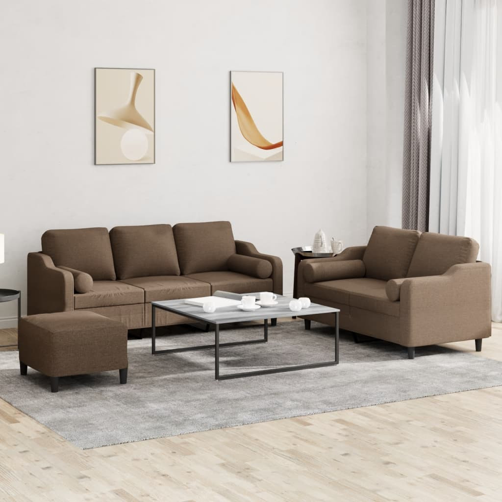 vidaXL 3-tlg. Sofagarnitur mit Kissen Braun Stoff