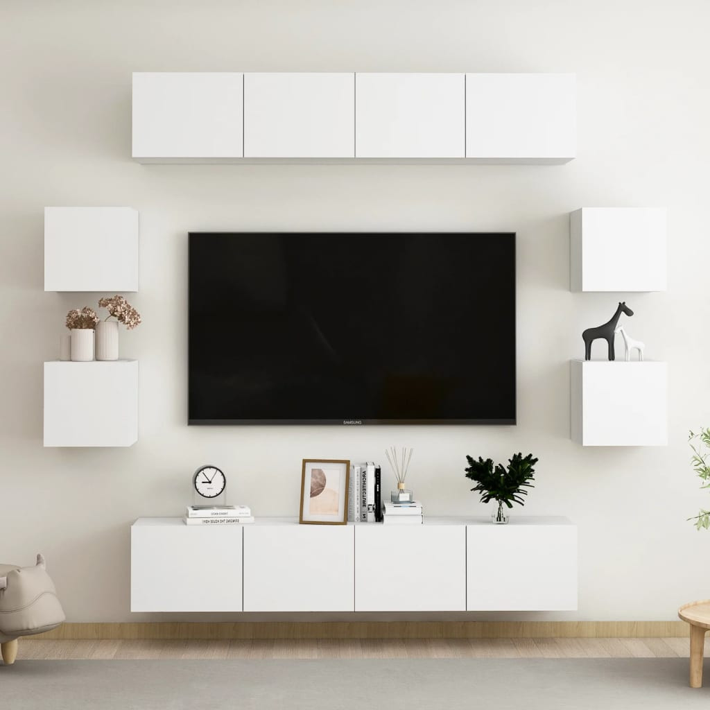 vidaXL 8-tlg. TV-Schrank-Set Weiß Holzwerkstoff