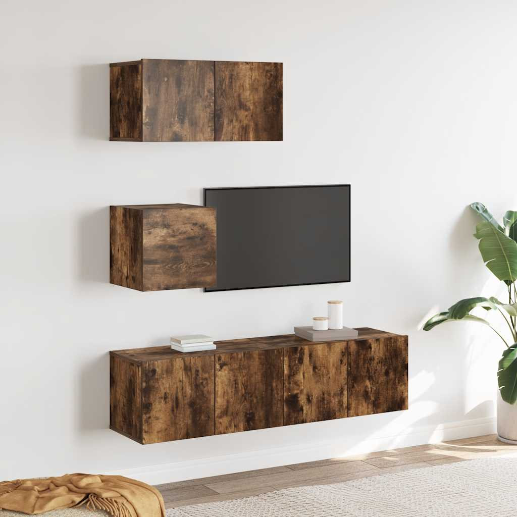 vidaXL 4-tlg. TV-Schrank-Set Räuchereiche Holzwerkstoff