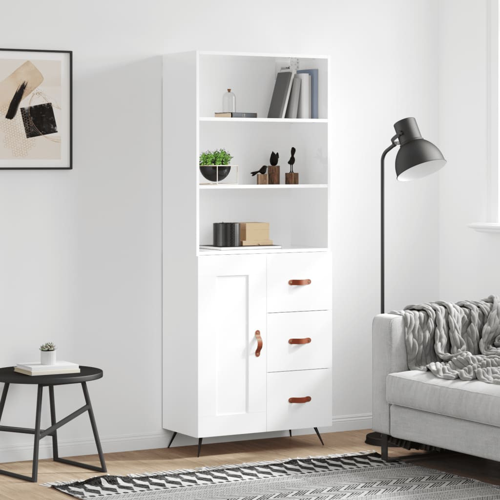 vidaXL Highboard Hochglanz-Weiß 69,5x34x180 cm Holzwerkstoff