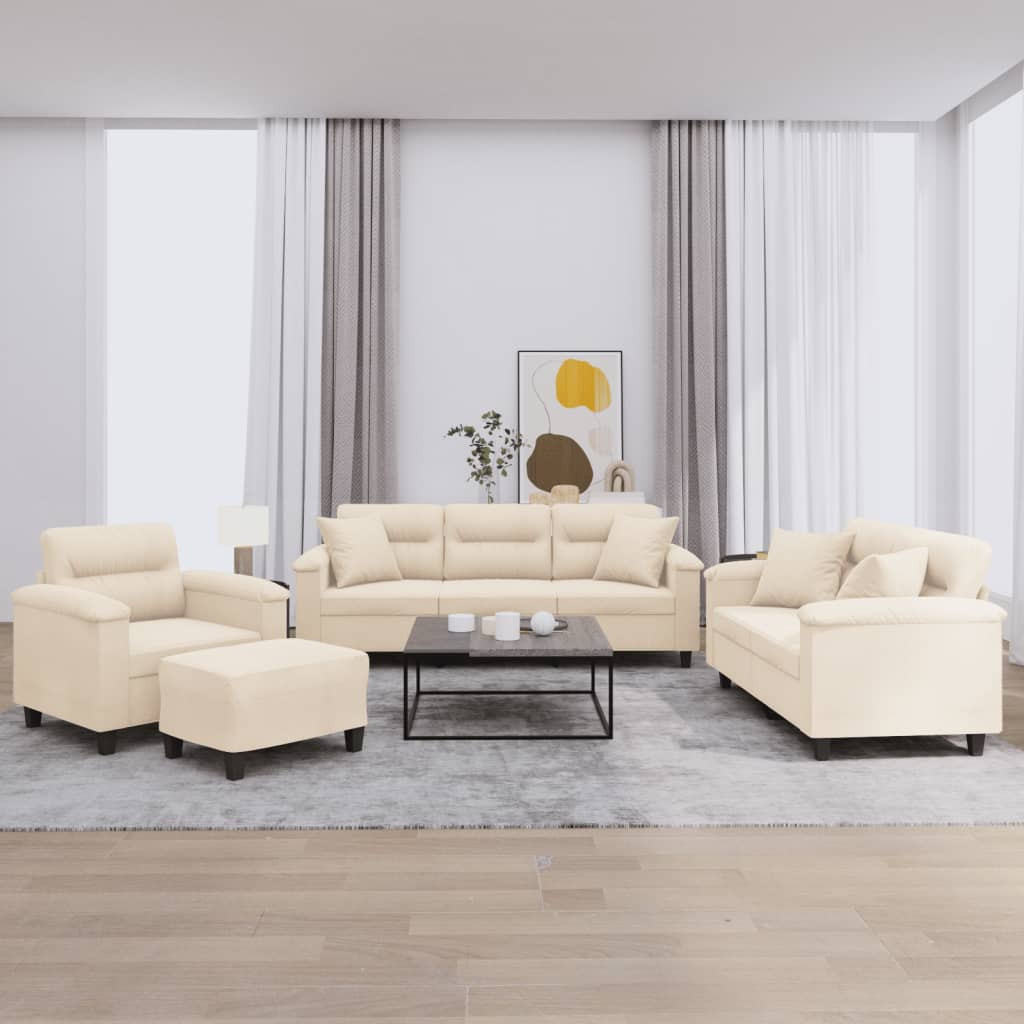 vidaXL 4-tlg. Sofagarnitur mit Kissen Beige Mikrofasergewebe