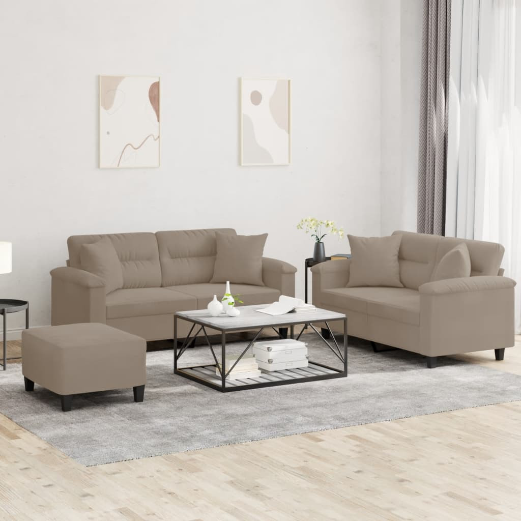 vidaXL 3-tlg. Sofagarnitur mit Kissen Taupe Mikrofasergewebe