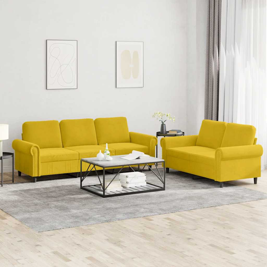 vidaXL 2-tlg. Sofagarnitur mit Kissen Gelb Samt