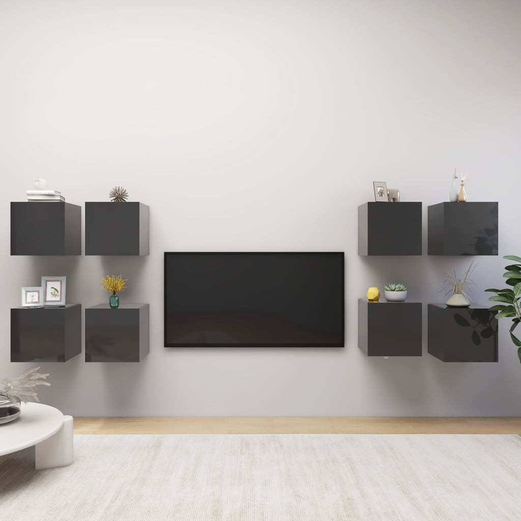 vidaXL TV-Wandschränke 8 Stk. Hochglanz-Grau 30,5x30x30 cm