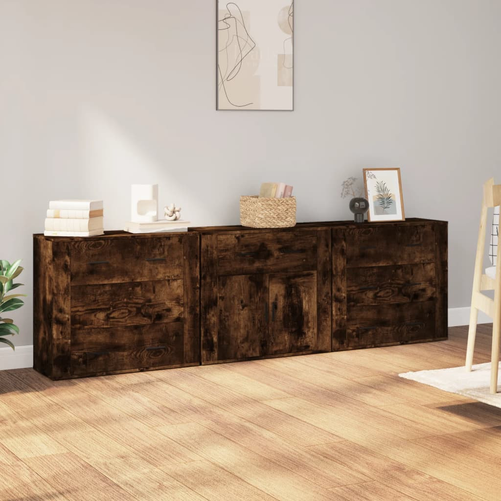 vidaXL Sideboards 3 Stk. Räuchereiche Holzwerkstoff