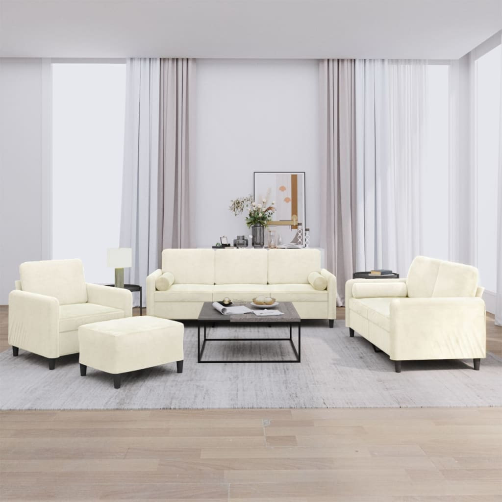 vidaXL 4-tlg. Sofagarnitur mit Kissen Creme Samt
