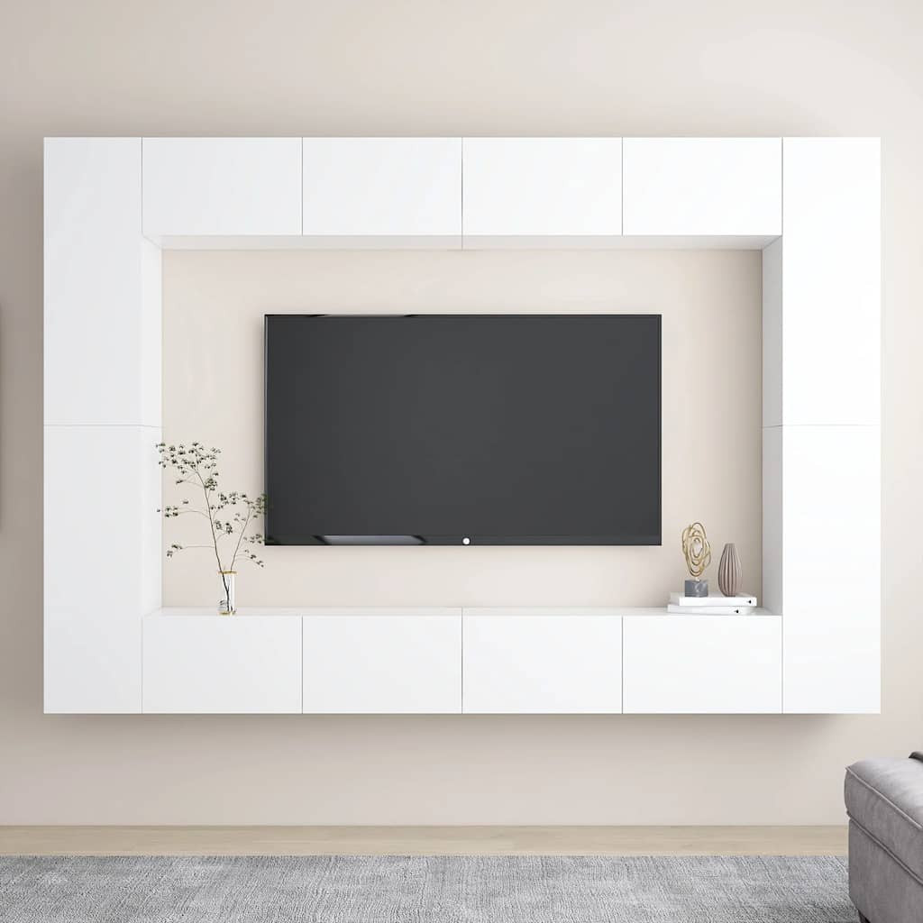 vidaXL 8-tlg. TV-Schrank-Set Weiß Holzwerkstoff