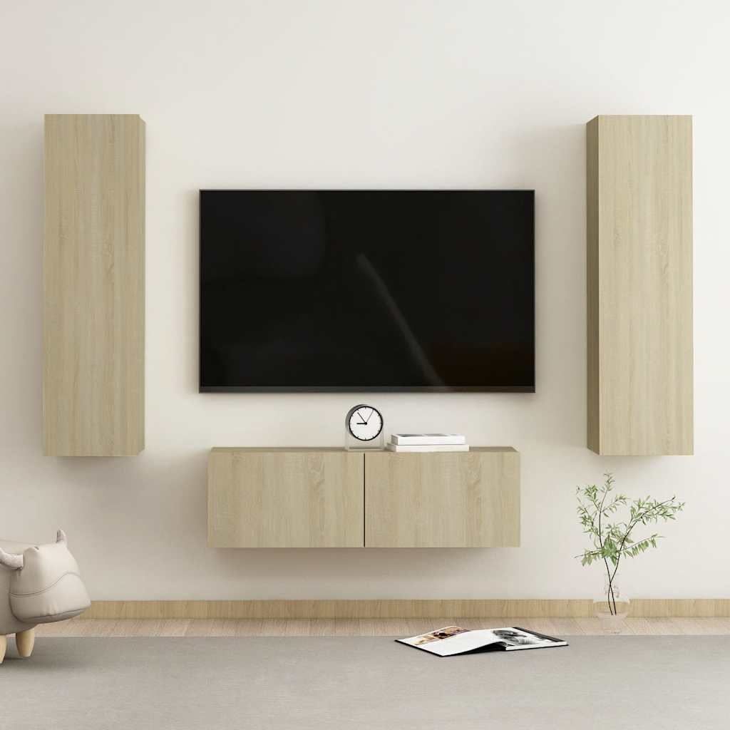 vidaXL 3-tlg. TV-Schrank-Set Sonoma-Eiche Holzwerkstoff
