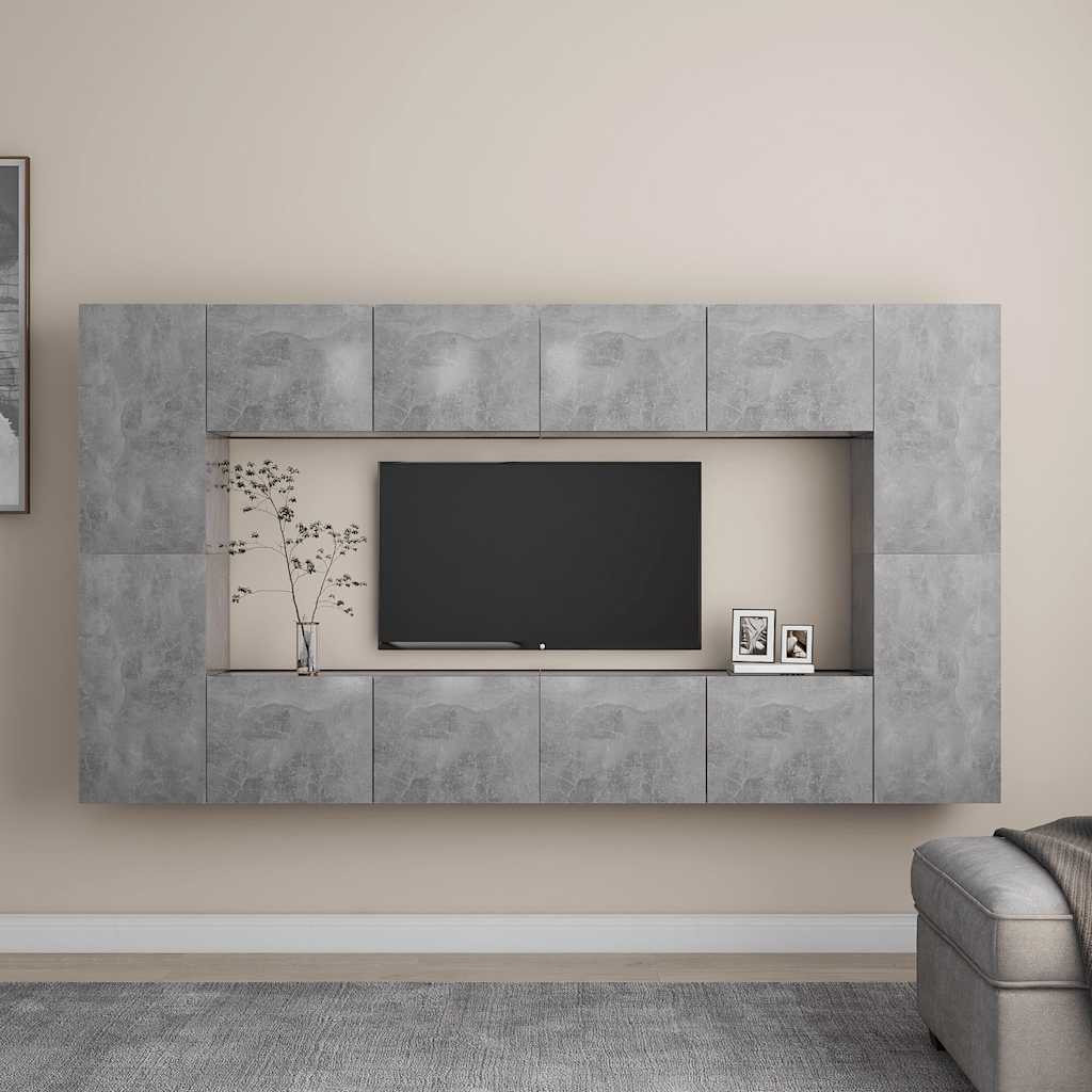 vidaXL 8-tlg. TV-Schrank-Set Betongrau Holzwerkstoff