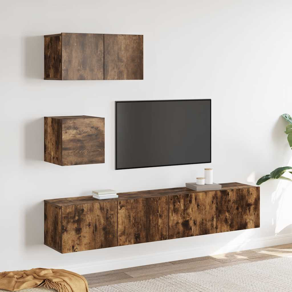 vidaXL 4-tlg. TV-Schrank-Set Räuchereiche Holzwerkstoff