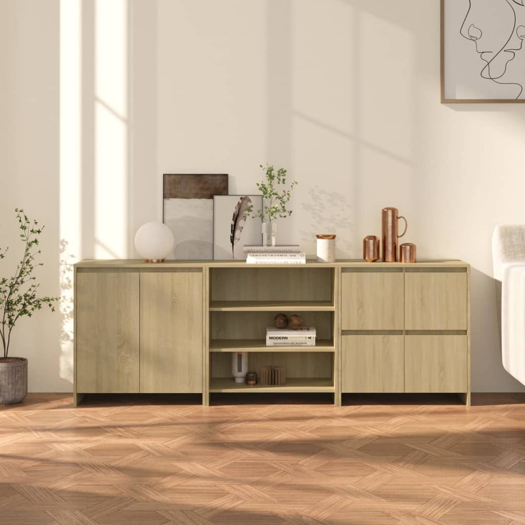 vidaXL 3-tlg. Sideboard Sonoma-Eiche Holzwerkstoff