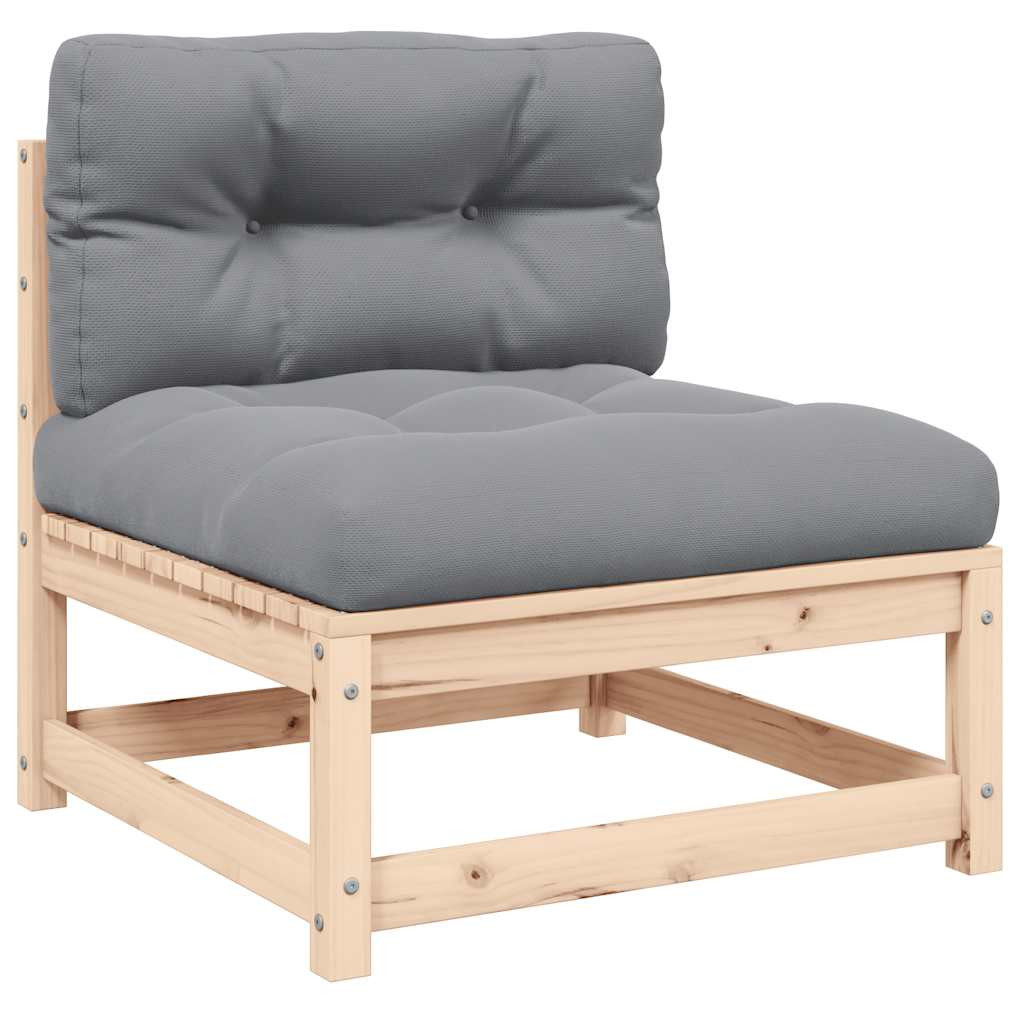 vidaXL Garten-Mittelsofa mit Grauen Kissen Massivholz Kiefer