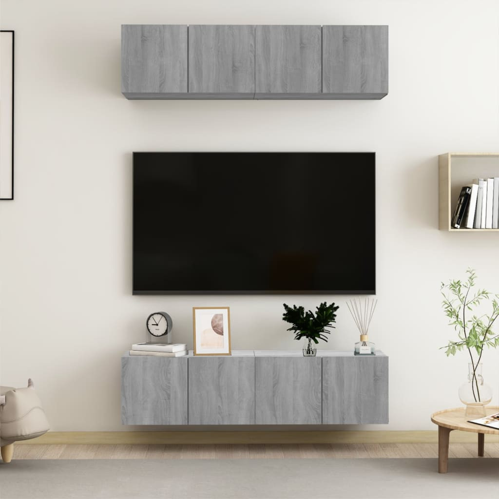 vidaXL TV-Wandschränke 4 Stk. Grau Sonoma 60x30x30 cm Holzwerkstoff
