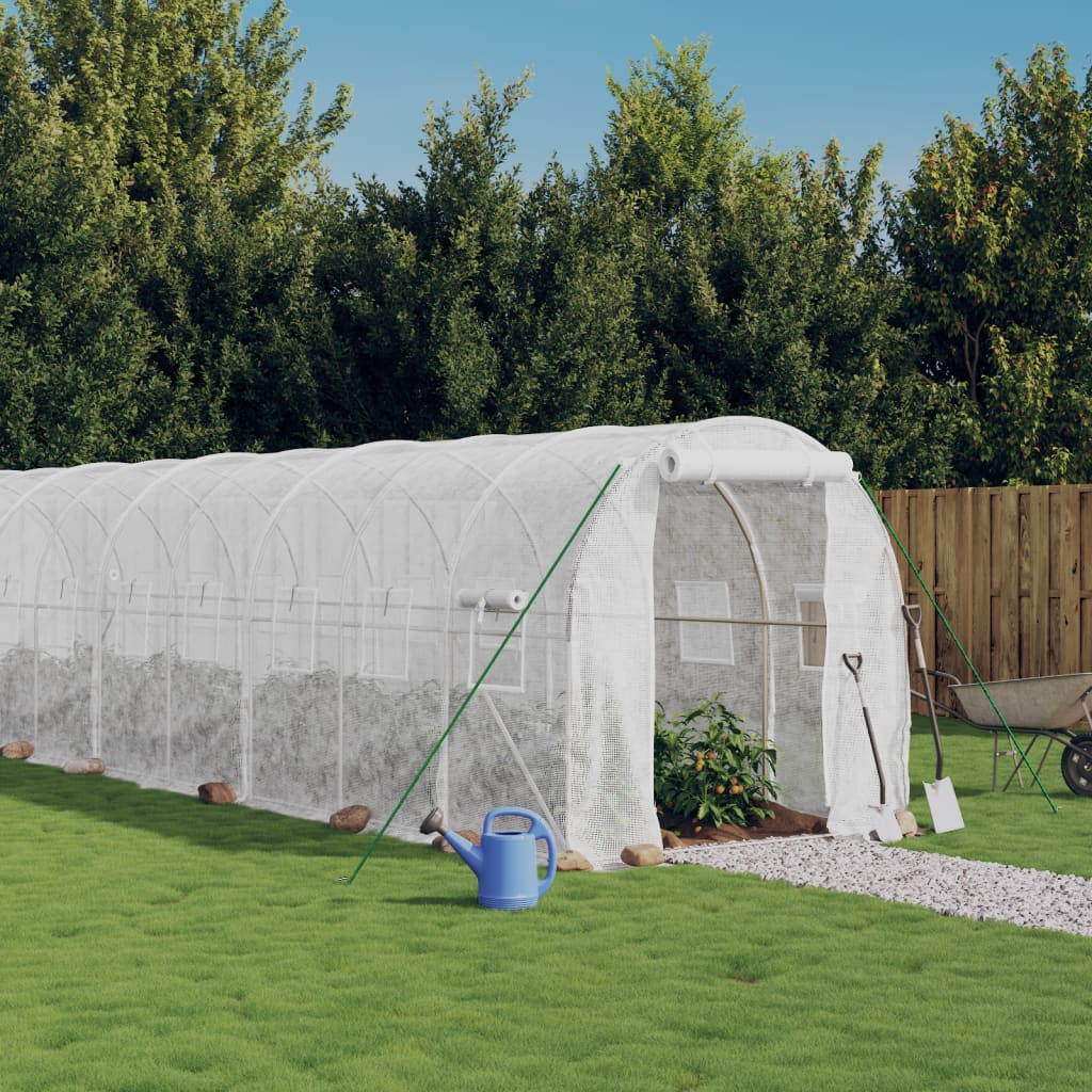 vidaXL Gewächshaus mit Stahlrahmen Weiß 48 m² 24x2x2 m