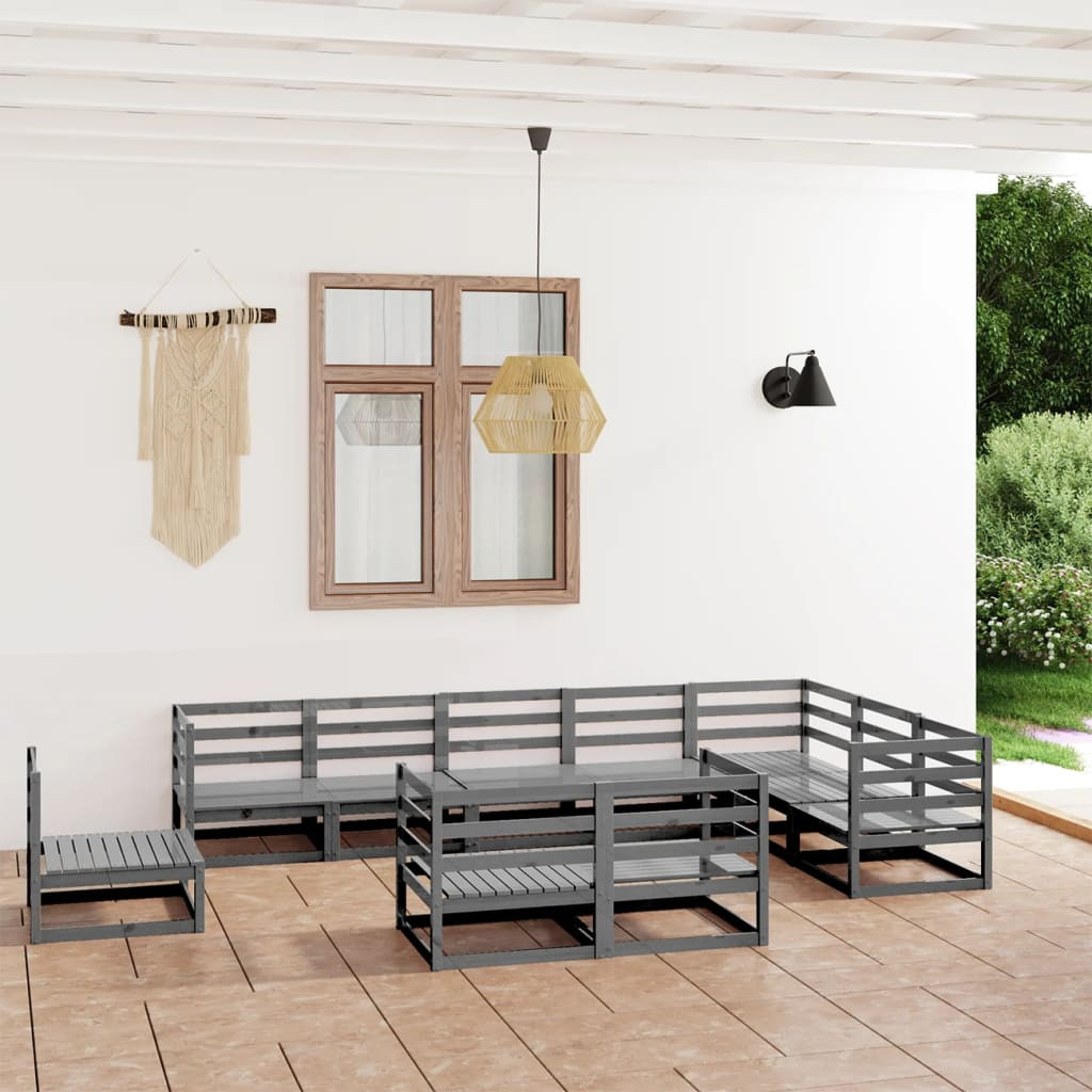 vidaXL 10-tlg. Garten-Lounge-Set Grau Kiefer Massivholz