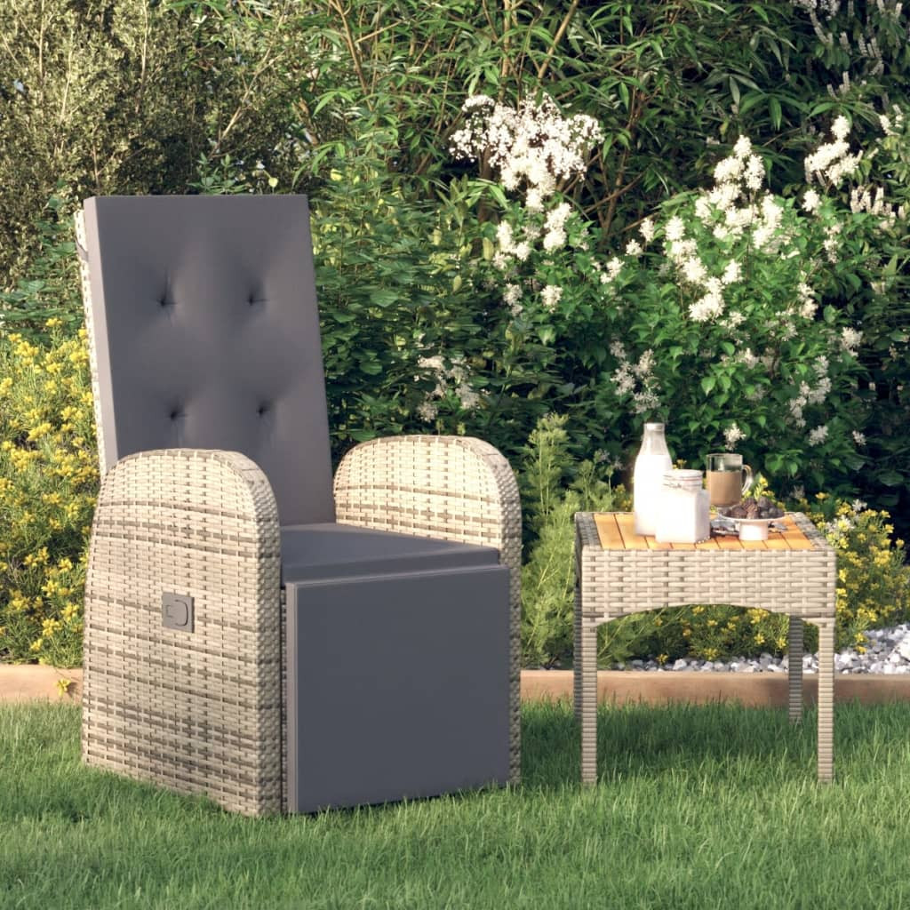 vidaXL Garten-Liegestuhl mit Auflage Poly Rattan Grau