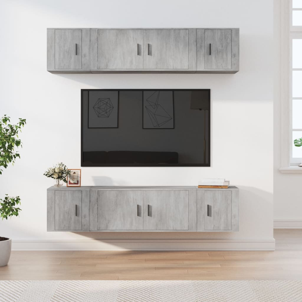 vidaXL 6-tlg. TV-Schrank-Set Betongrau Holzwerkstoff