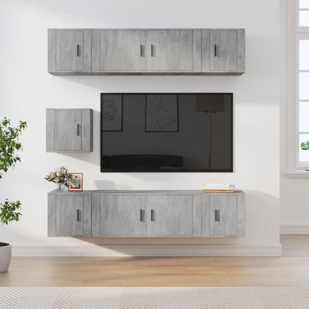vidaXL 7-tlg. TV-Schrank-Set Betongrau Holzwerkstoff
